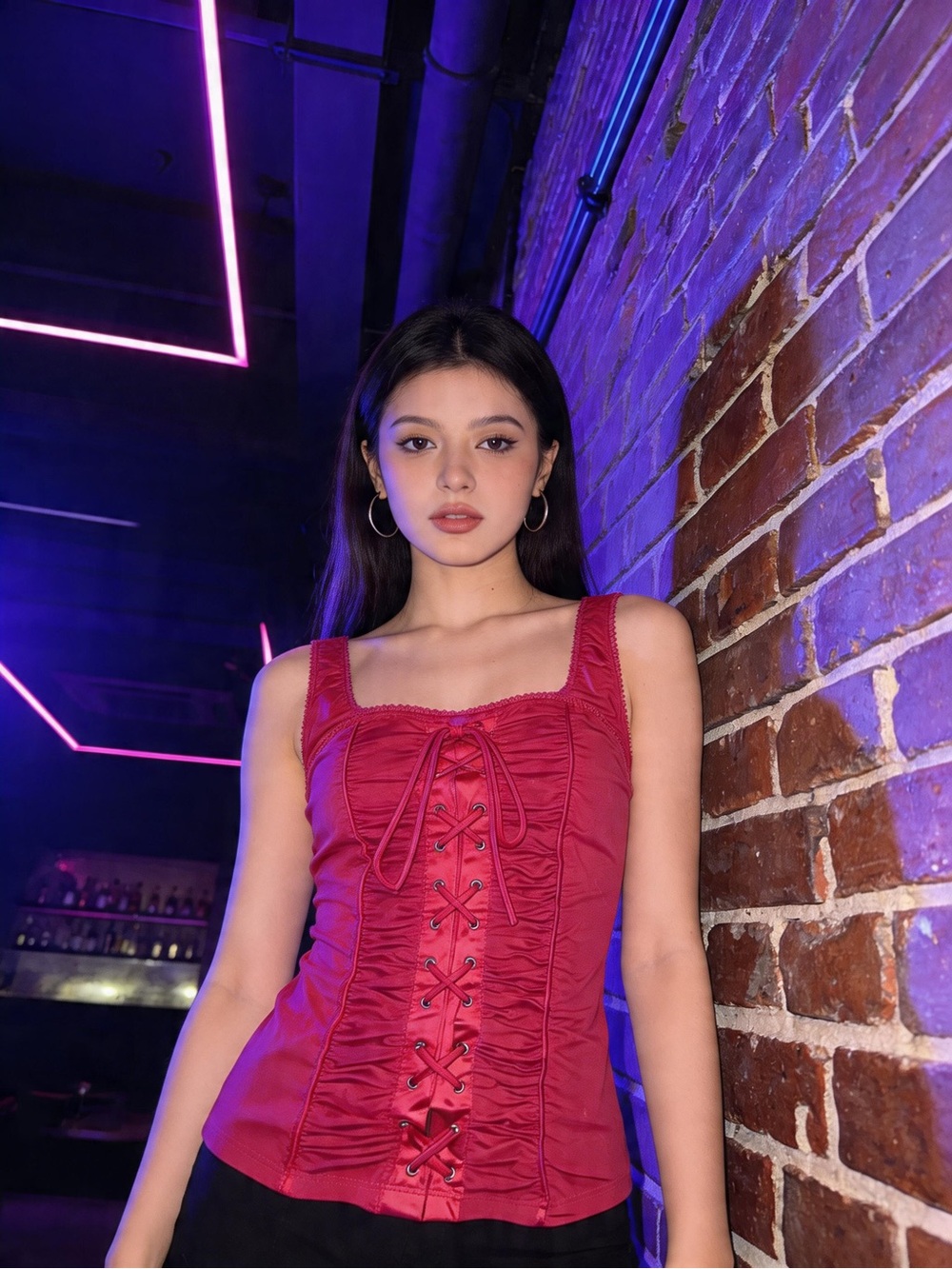 Twentyone Rose Pink Ruched Lace-Up Corset Top S